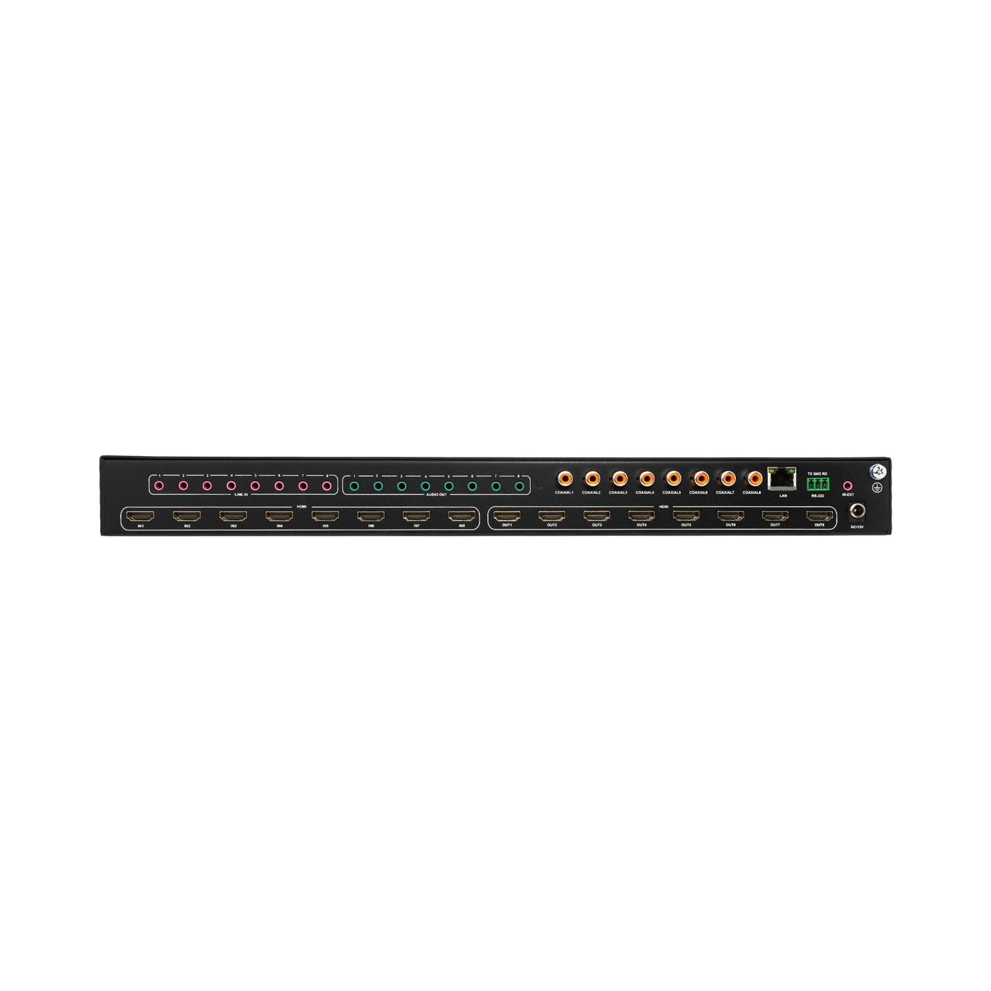 Easy control via front panel, IR remote, RS232, or web interface