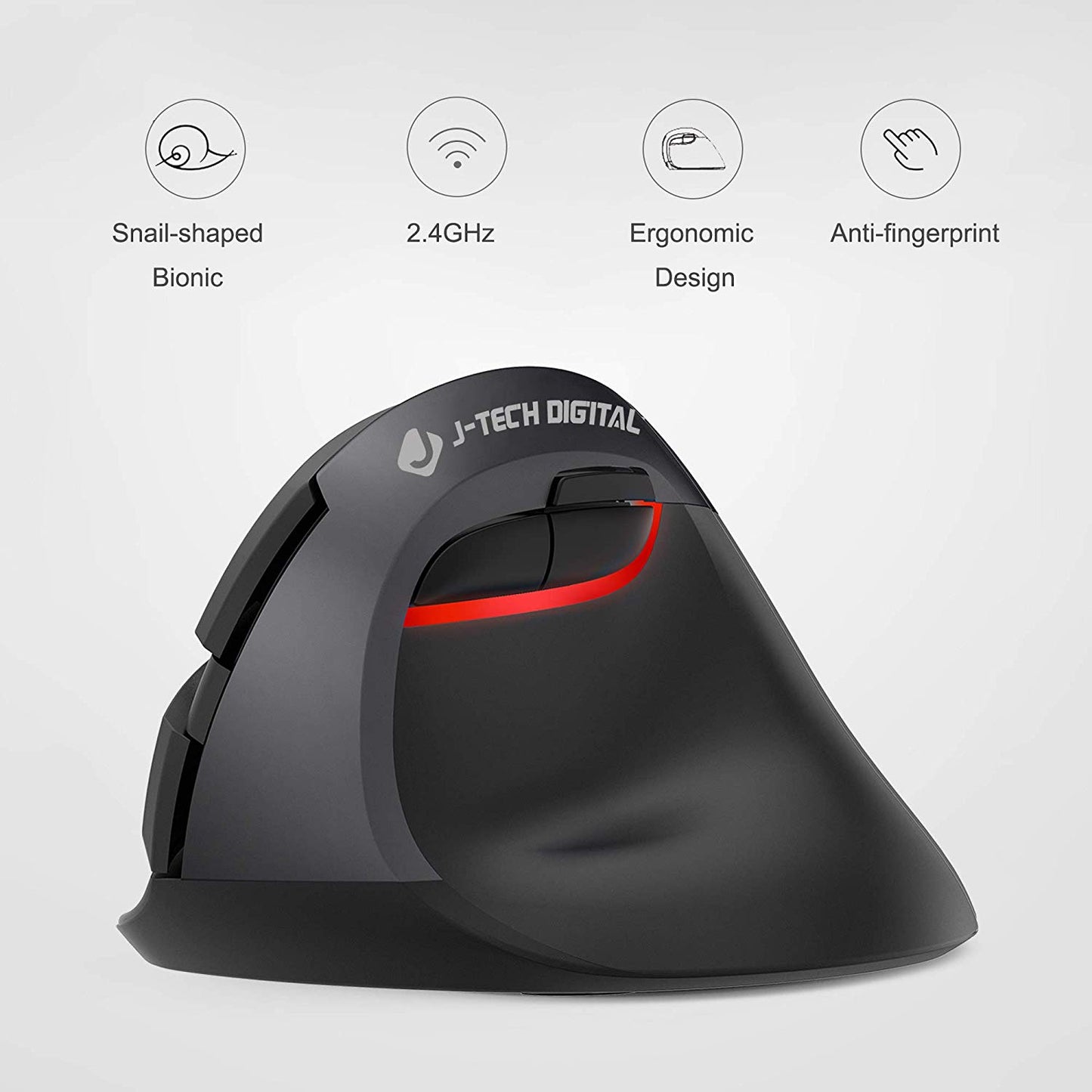 Wireless Ergonomic Vertical Mouse with USB 1600 DPI (Black)