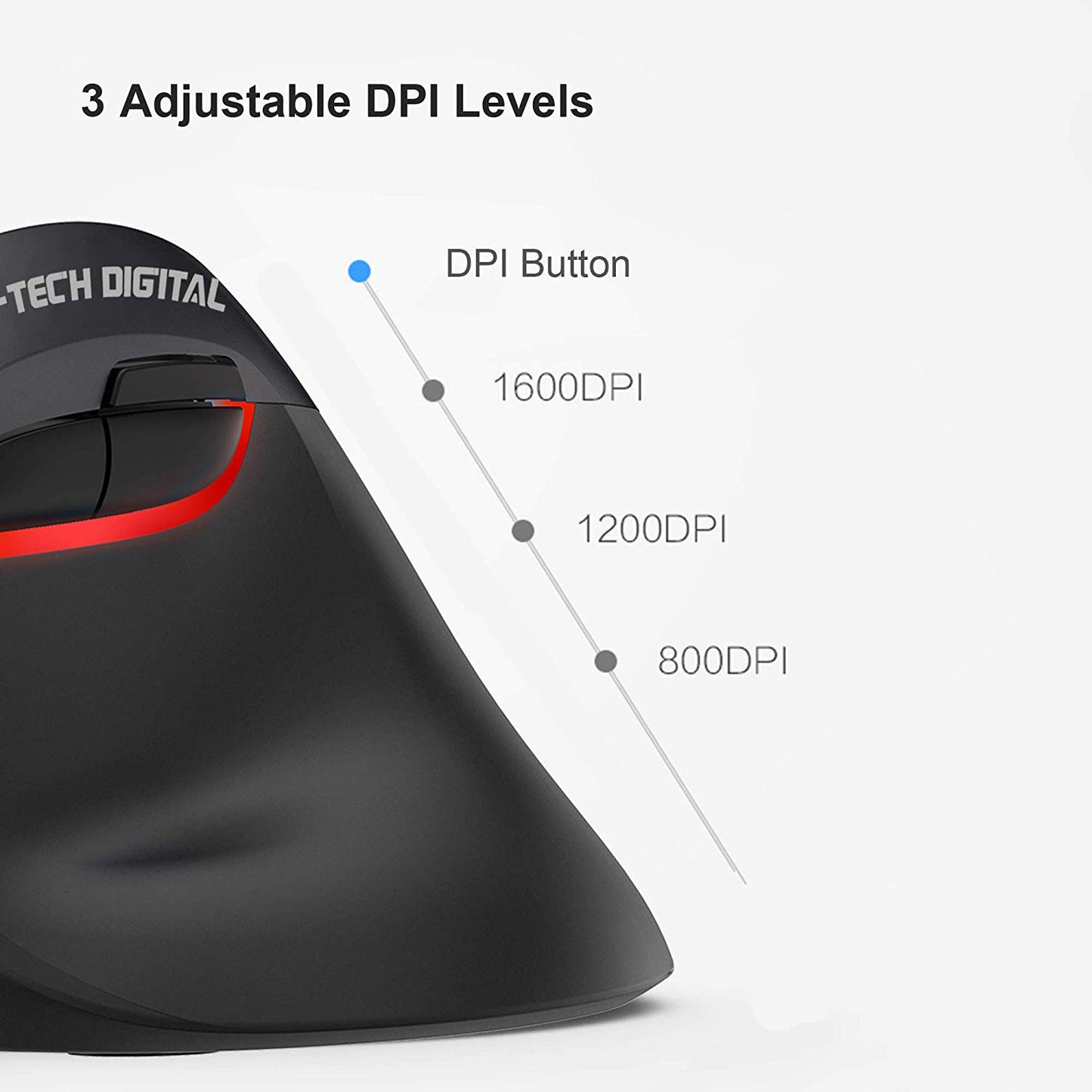 Wireless Ergonomic Vertical Mouse with USB 1600 DPI (Black)