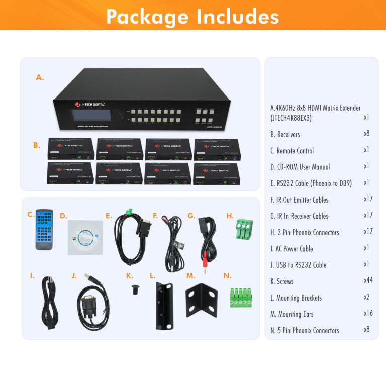 8×8 4K 60Hz HDMI Matrix Extender Over Ethernet Up To 213ft. (65m)