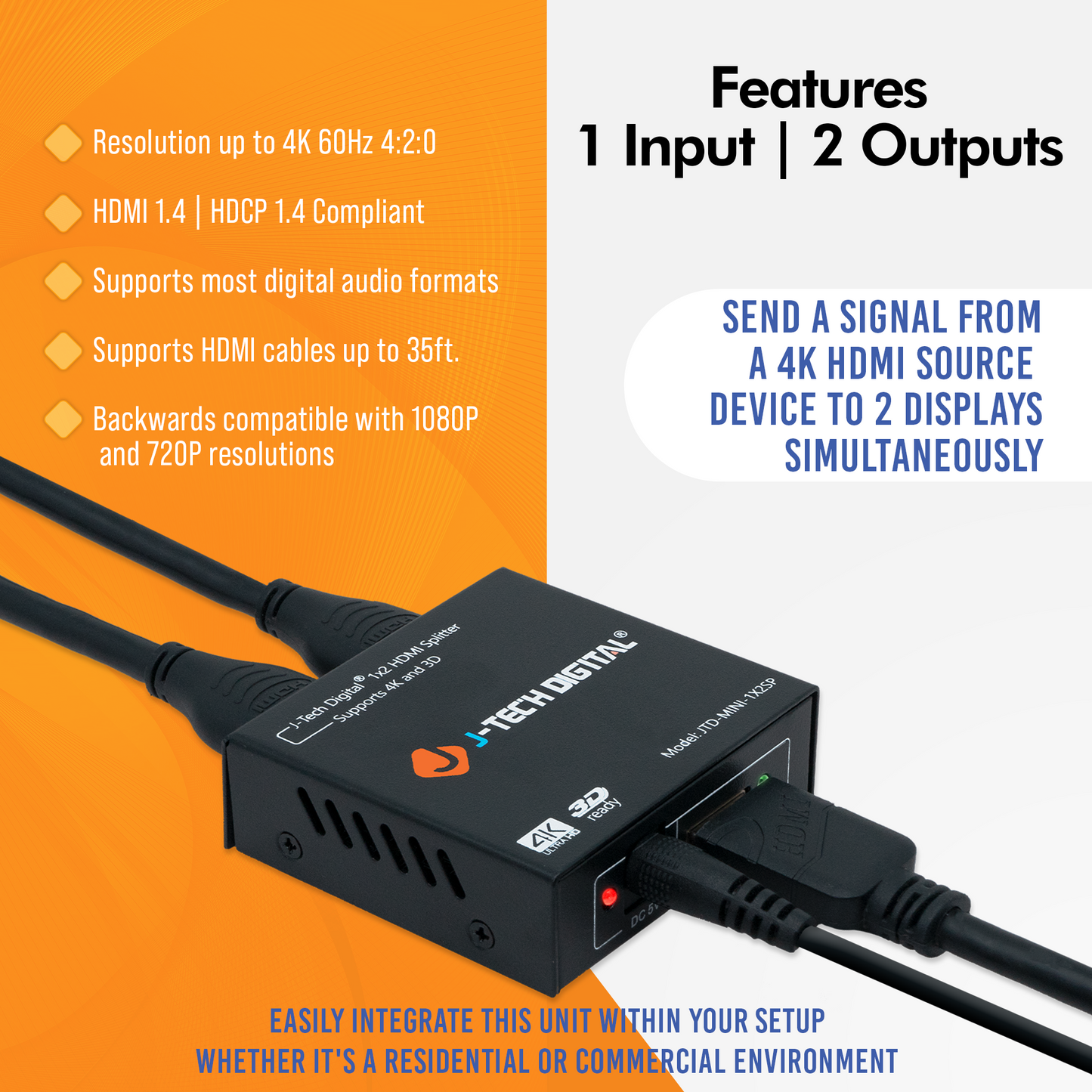 1×2 4K 60Hz 4:2:0 HDMI Splitter