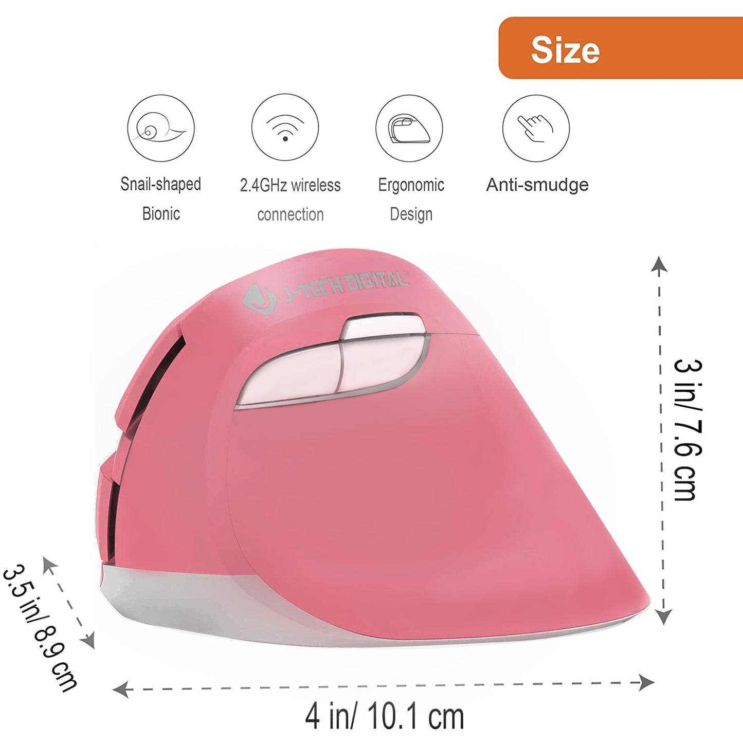 Wireless Ergonomic Vertical Mouse with Nano Transceiver, 3 DPI, Windows Mac (Pink)