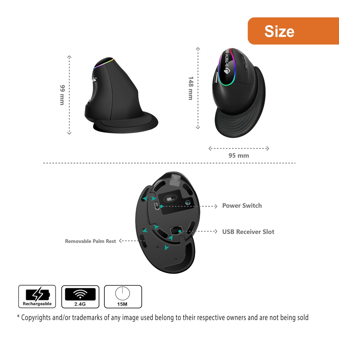 Wireless Rechargeable Vertical Ergonomic Mouse [V638]