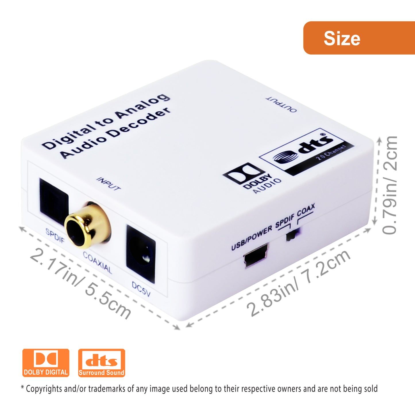 Optical SPDIF Toslink/Coaxial Digital to Analog Audio Decoder Converter Compatible with Dolby Digital, PCM, and DTS