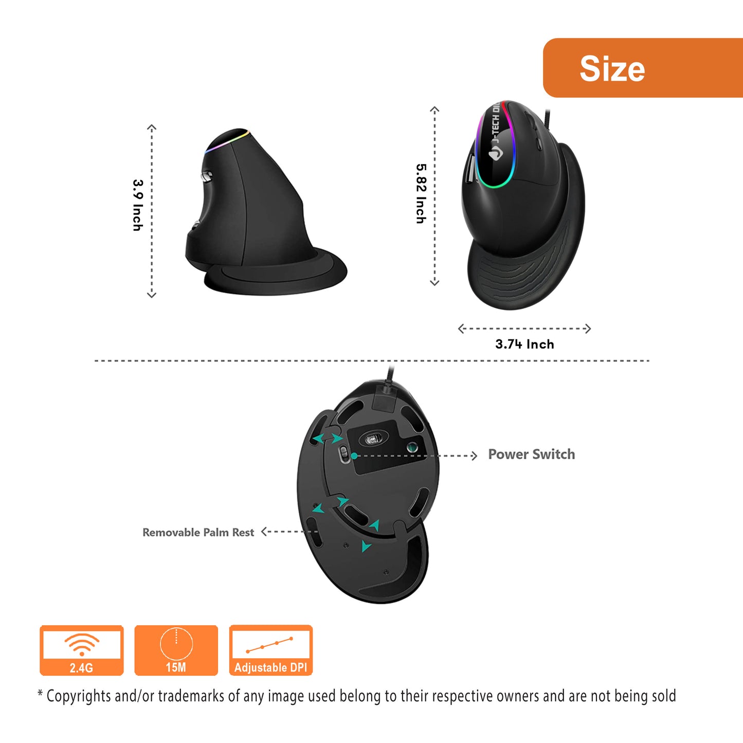 V638R USB Wired Ergonomic Vertical Mouse with RGB for PC & MAC