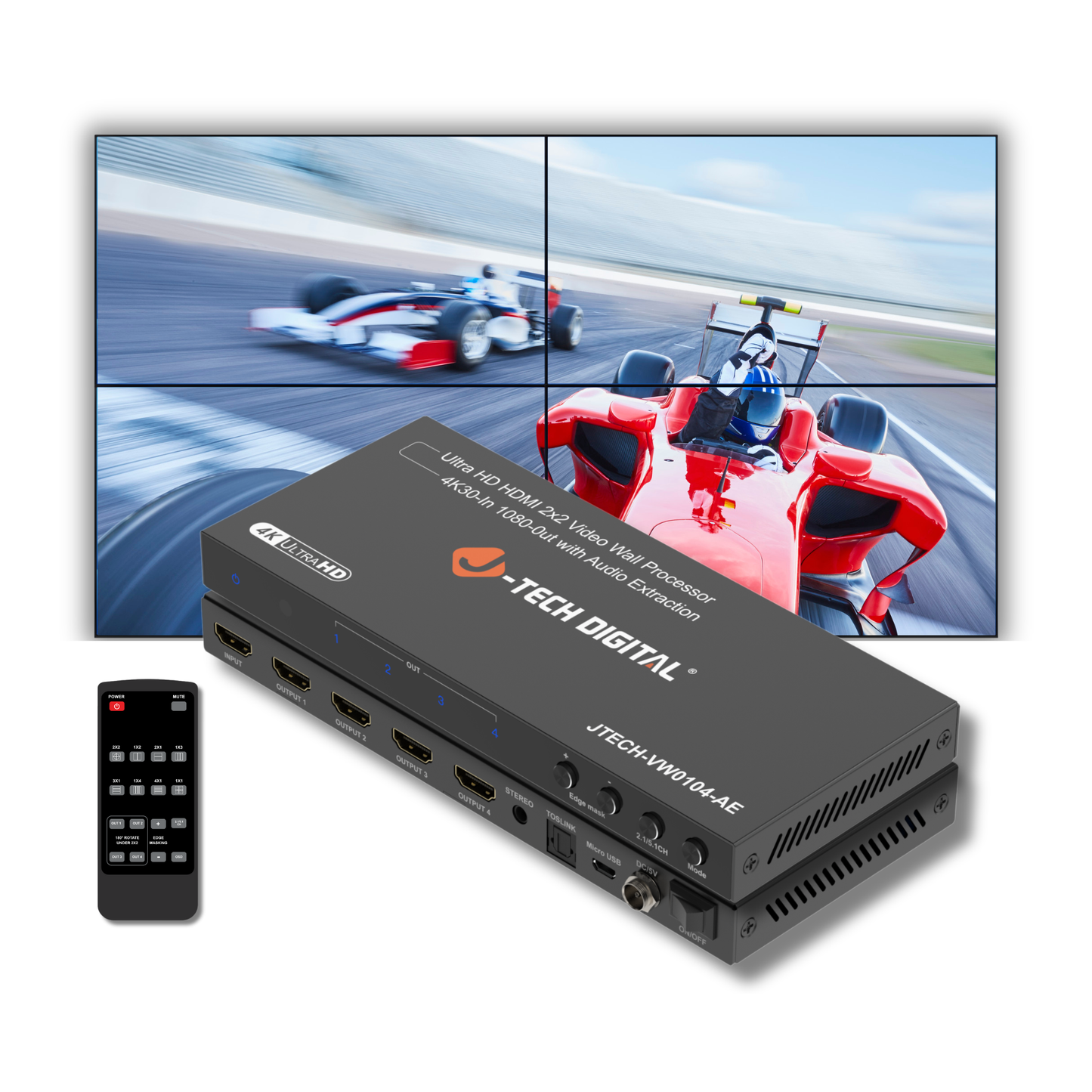 2x2 Video Wall Processor (4K30 In 1080P Out) with Audio Extraction