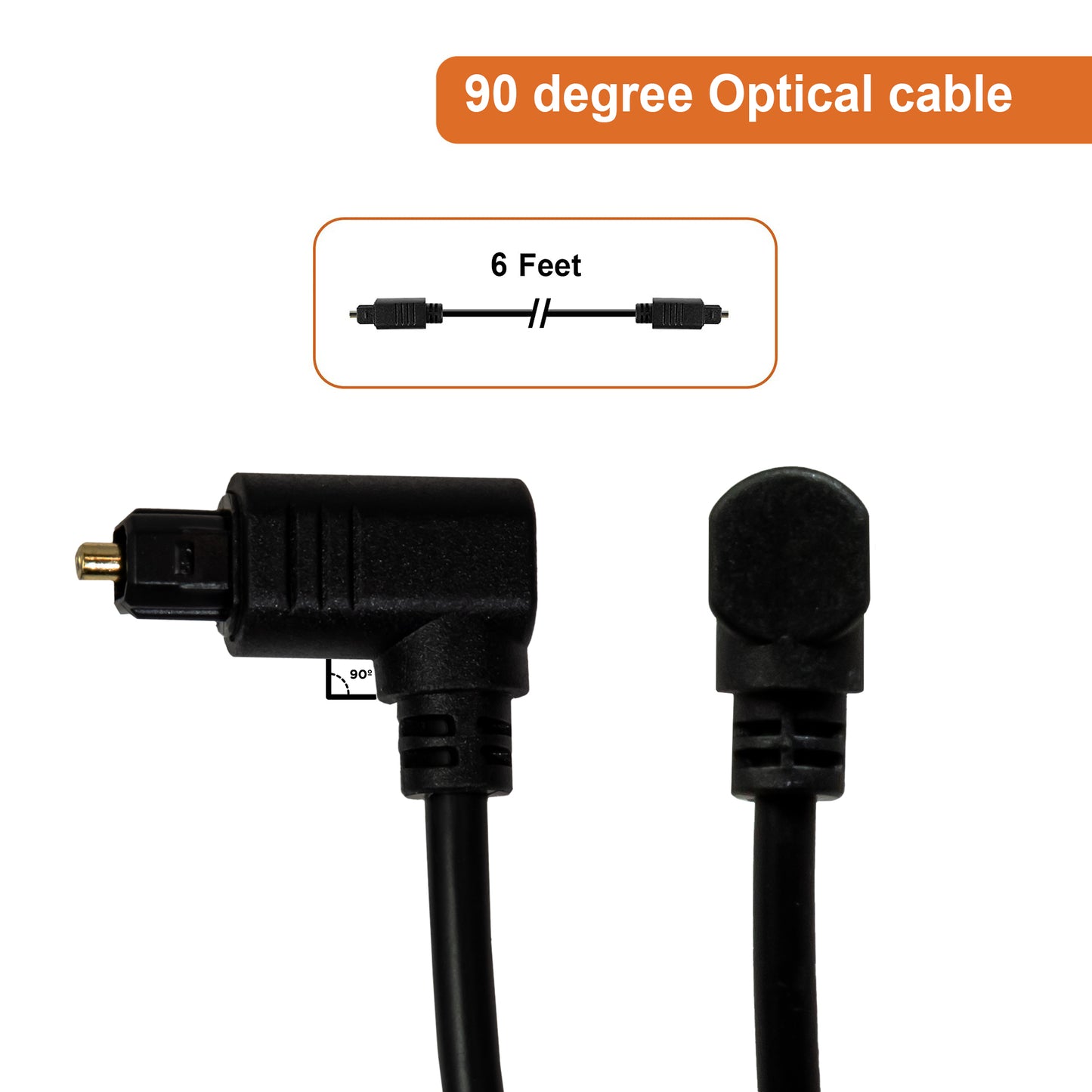 90 Degree / Right Angle Toslink Digital Optical Audio Cable 6ft.