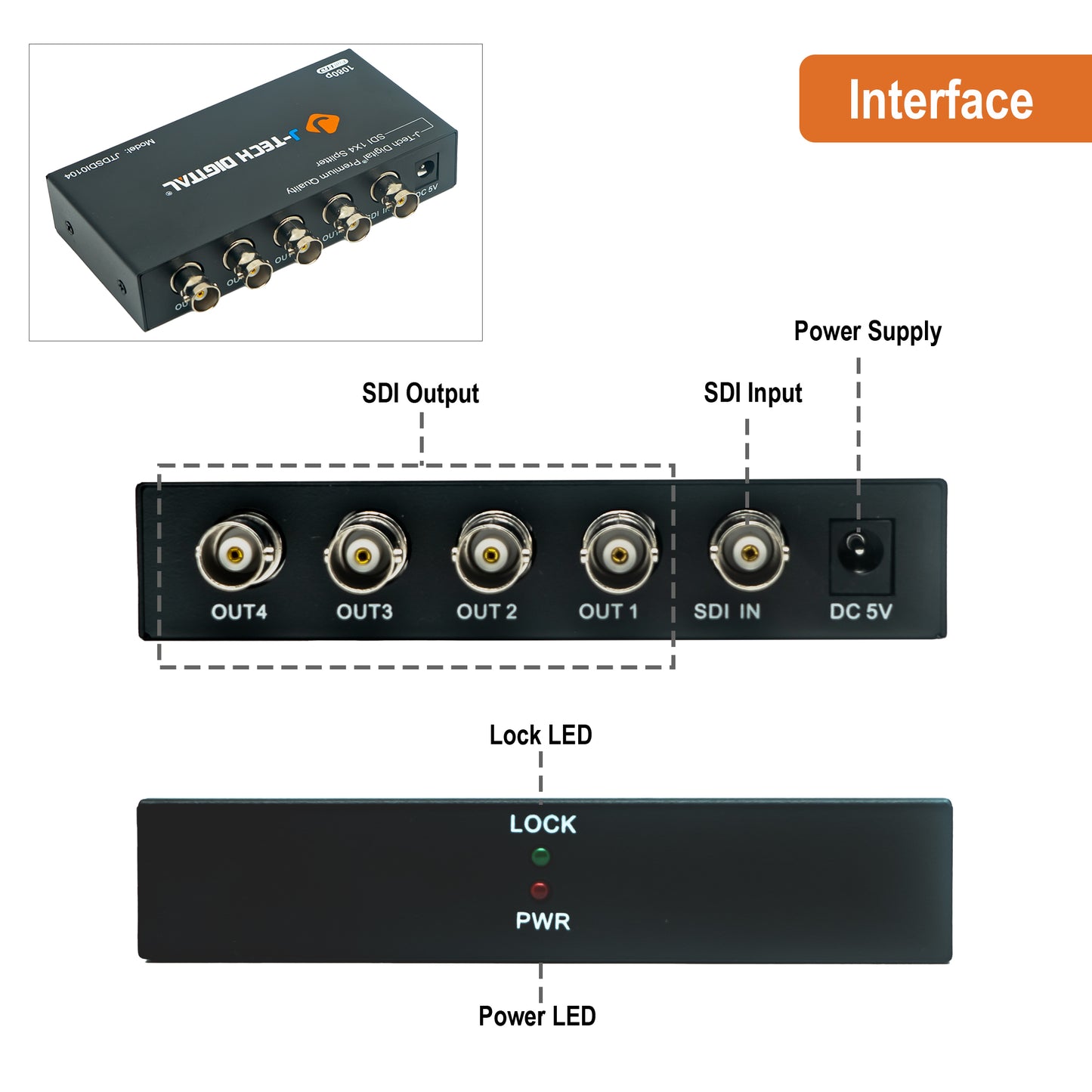 SDI Splitter 1×4 Supports SD-SDI, HD-SDI, 3G-SDI up to 1320Ft.