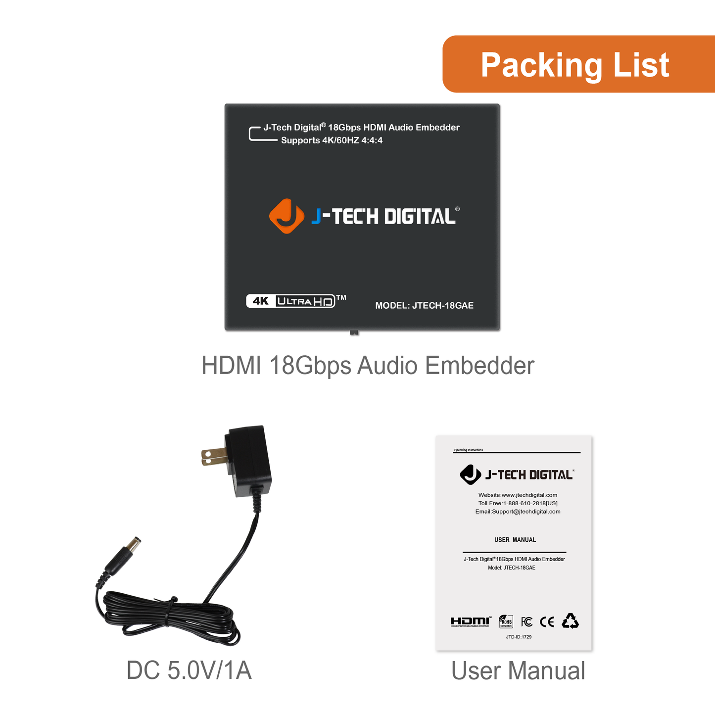 18Gbps HDMI Digital/Analog Audio Embedder 4K@60Hz 4:4:4