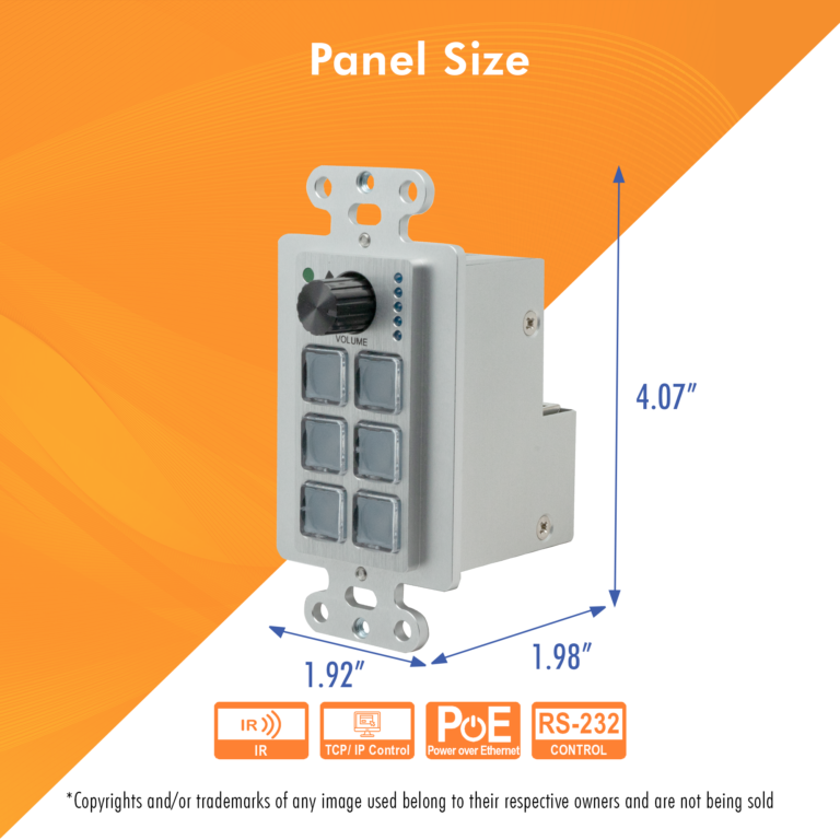 6-Button PoE Control Panel Wall Plate w/ Volume Knob