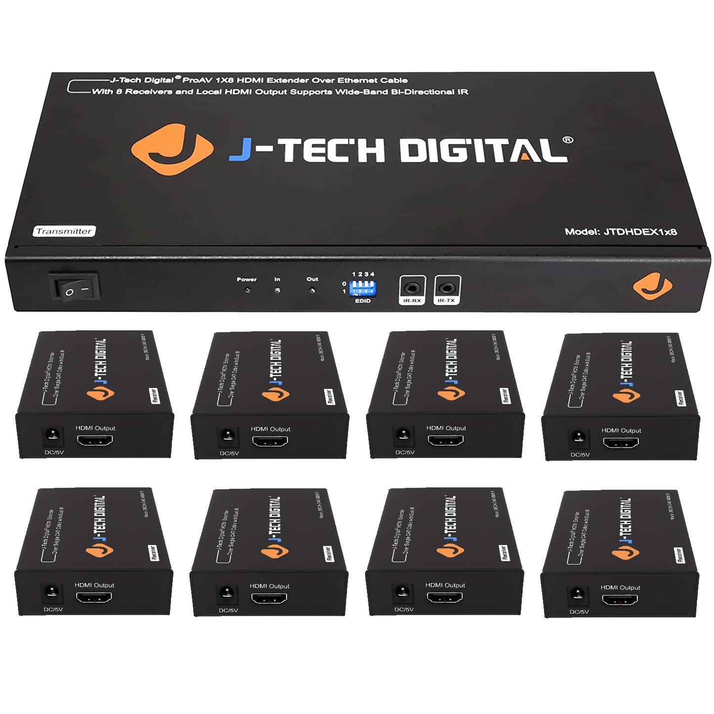 HDMI 1X8 Extender 1080P 164Ft with 8 Receivers