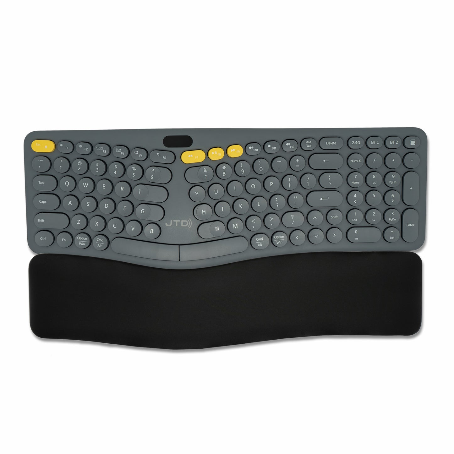 Wireless Ergonomic Split Keyboard w/ Display Screen, Rechargeable Battery, Removable Wrist Rest | Supports Multi-Device (2.4G+BT1+BT2), 12 Multimedia Keys Compatible with Windows/Mac/iPad