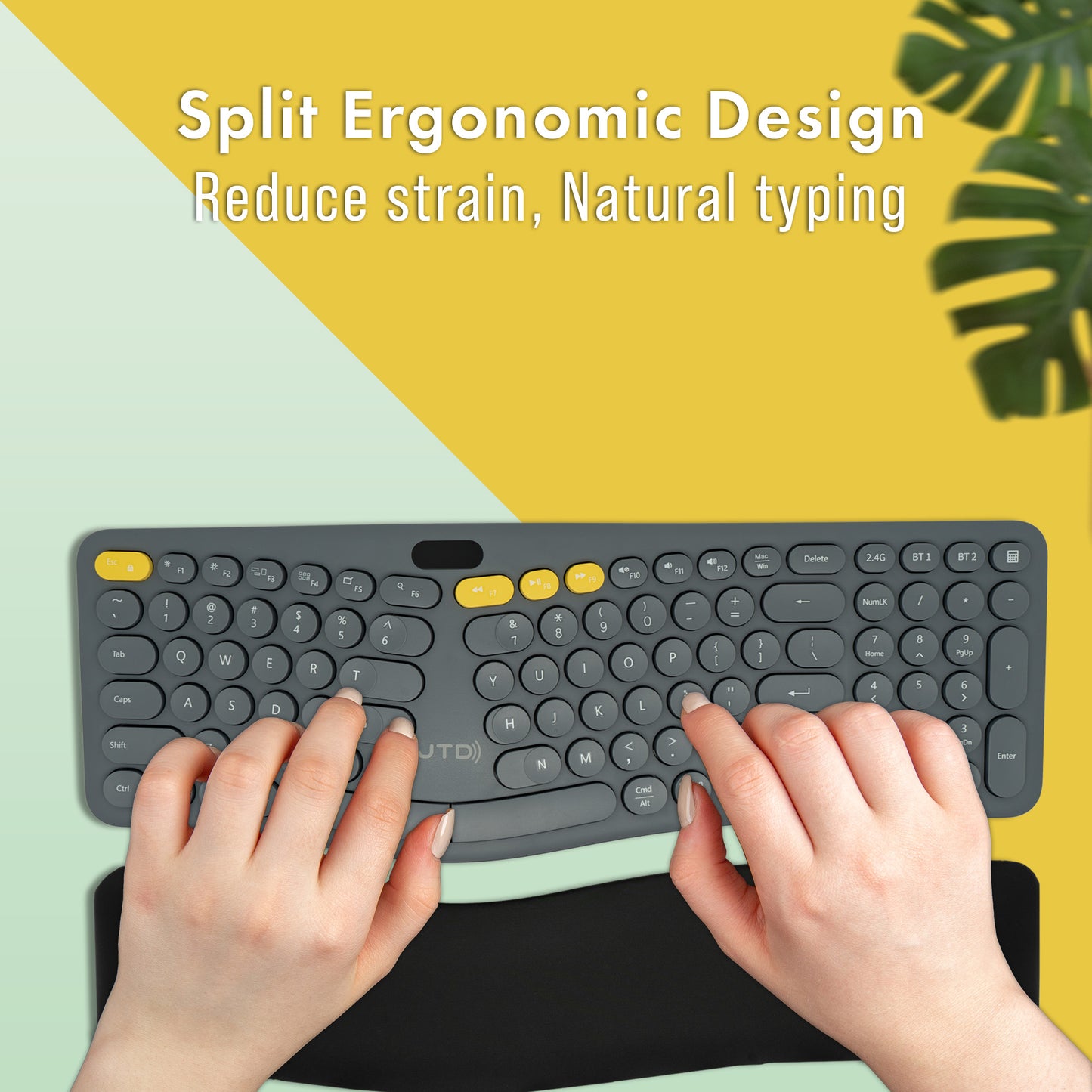 Wireless Ergonomic Split Keyboard w/ Display Screen, Rechargeable Battery, Removable Wrist Rest | Supports Multi-Device (2.4G+BT1+BT2), 12 Multimedia Keys Compatible with Windows/Mac/iPad