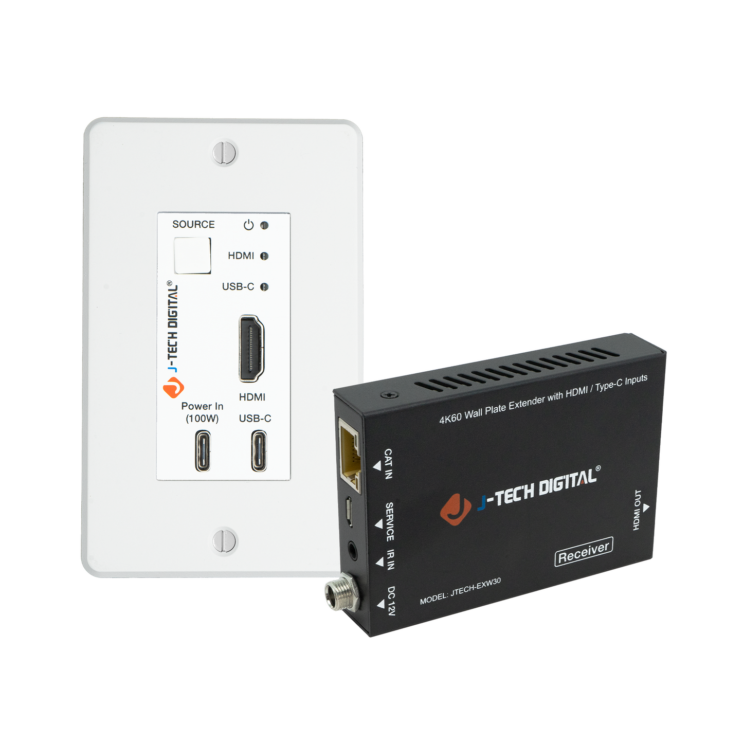 4K60Hz Wall Plate Extender Over Single Cat 5e/6/7 with HDMI/USB-C Inputs, USB-C Charging Port, PoC Feature