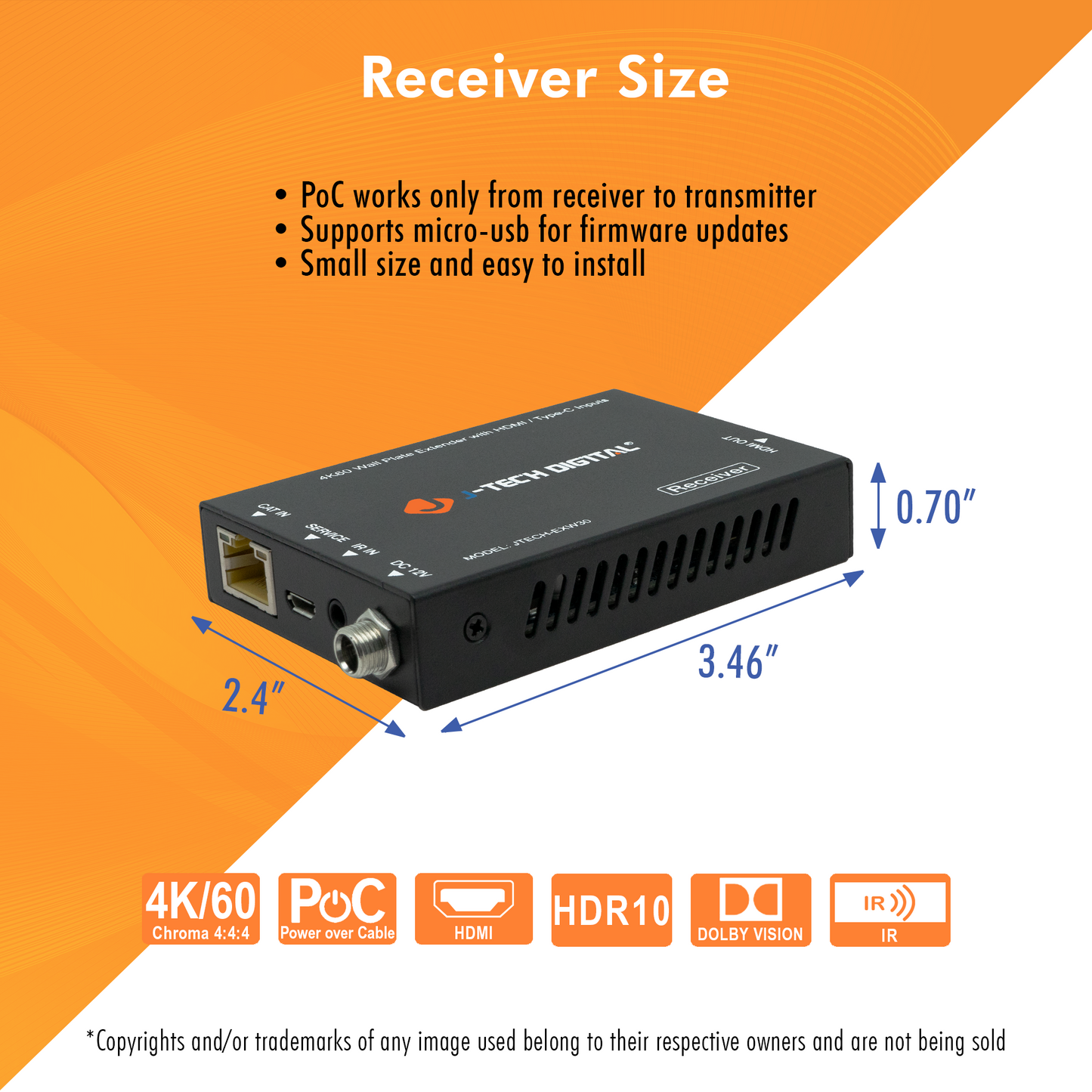 4K60Hz Wall Plate Extender Over Single Cat 5e/6/7 with HDMI/USB-C Inputs, USB-C Charging Port, PoC Feature