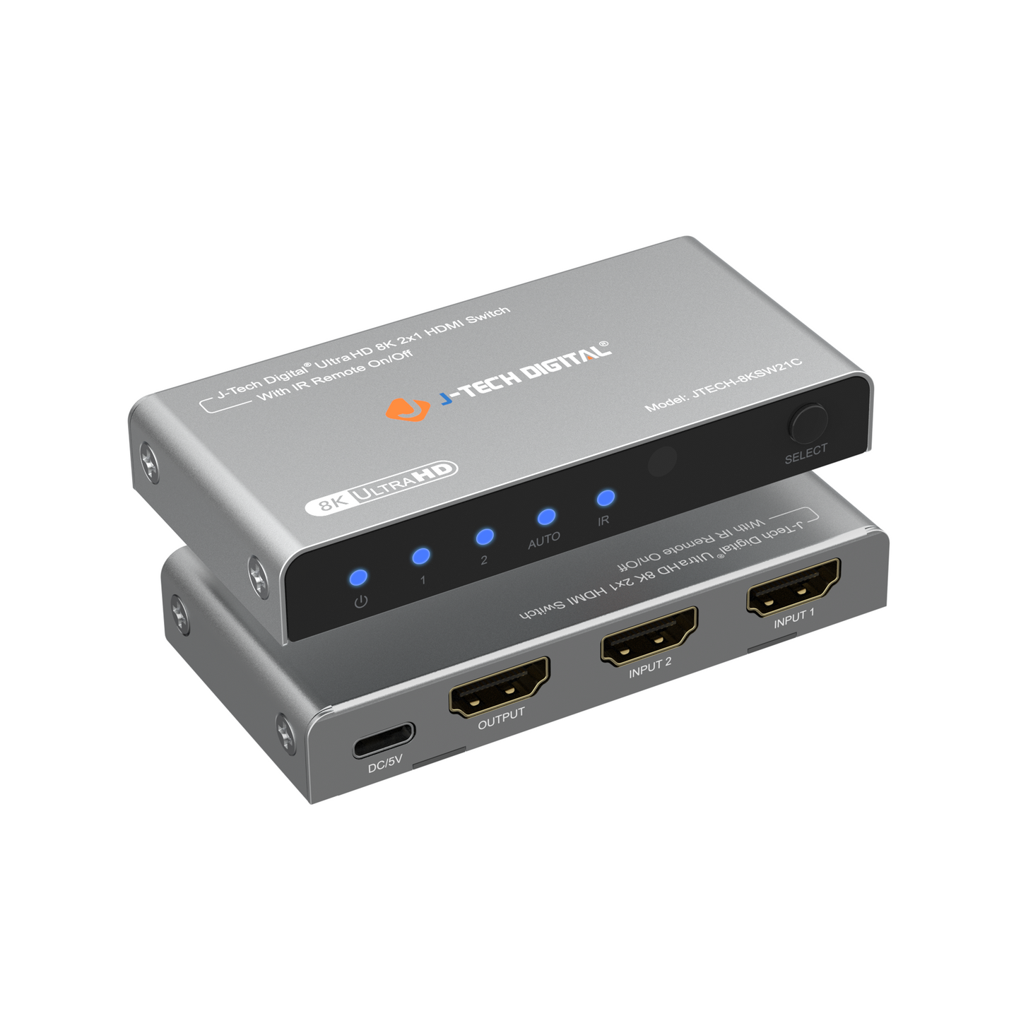 8K 60Hz 2 Inputs 1 Output HDMI Switch w/ IR Wireless Remote