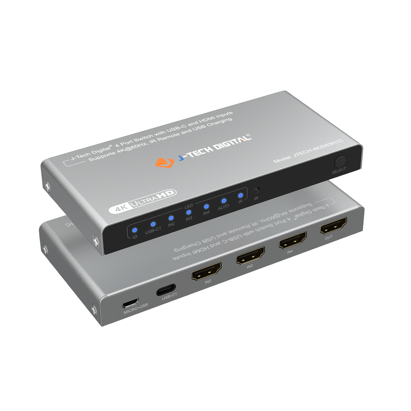 4K 60Hz 4×1 HDMI Switch with 3 HDMI & 1 USB-C Inputs