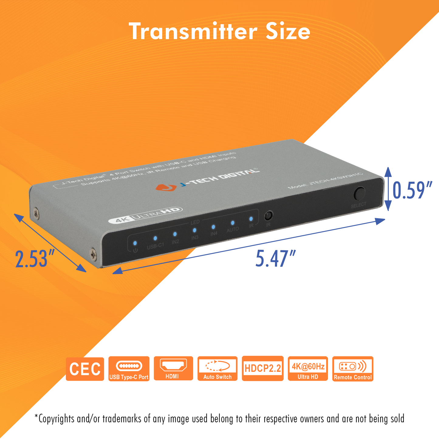 4K 60Hz 4×1 HDMI Switch with 3 HDMI & 1 USB-C Inputs