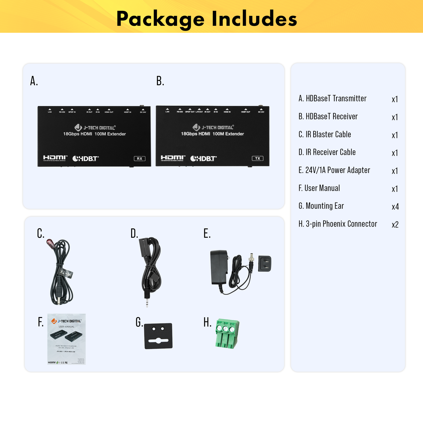 4K 60Hz (70m/230ft.) HDMI KVM Extender w/ ARC, Ethernet, USB