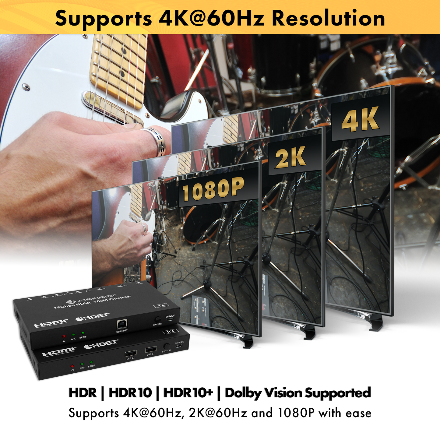 4K 60Hz (70m/230ft.) HDMI KVM Extender w/ ARC, Ethernet, USB