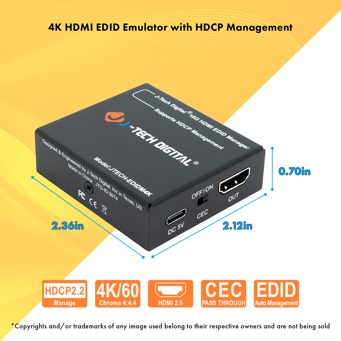 4K60Hz HDMI EDID Emulator w/ HDCP Management & CEC