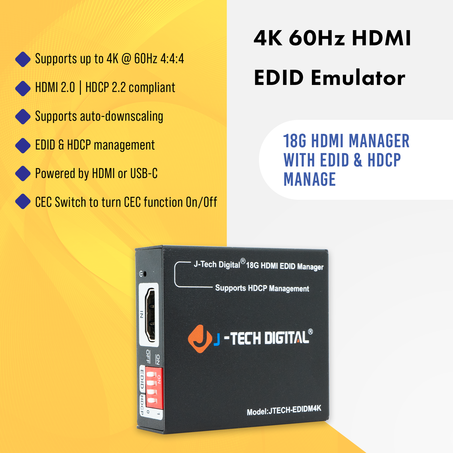 4K60Hz HDMI EDID Emulator w/ HDCP Management & CEC