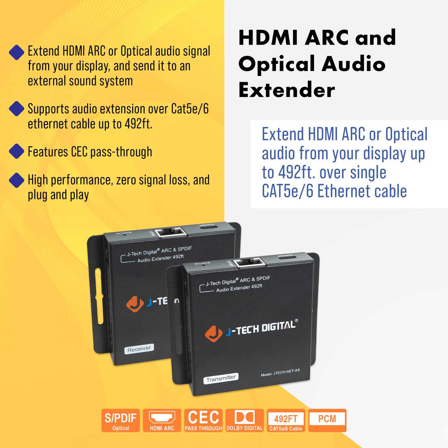 HDMI ARC and SPDIF Optical Audio Extender Over Cat5e/6 Up To 492ft.