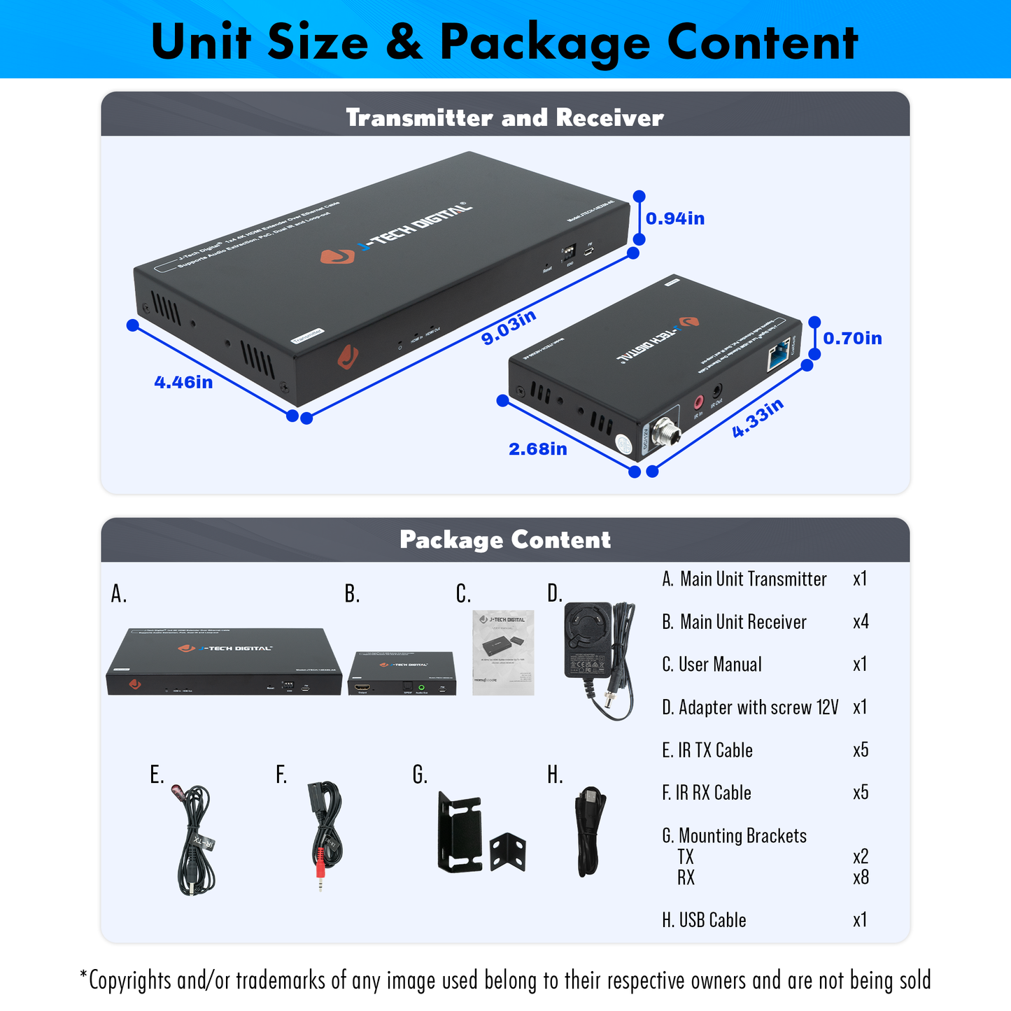 4K 60Hz 1×4 HDMI Extender Splitter w/ Audio Extraction, PoC, 4K Downscale, and EDID