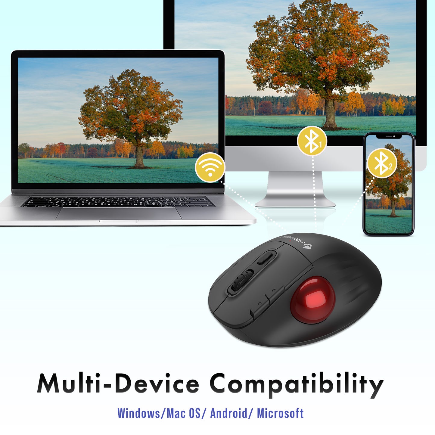 Wireless Trackball Ergonomic Mouse w/ Free & Easy Thumb Control | DPI Adjustment, Precision Tracking, Multi-System Compatibility with PC, Laptop, Windows, Mac