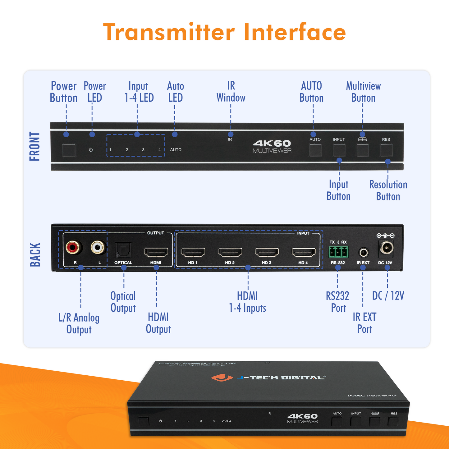 4×1 4K 60Hz Seamless Switcher Multi-viewer with Video Aspect Ratio Change & Audio Extraction