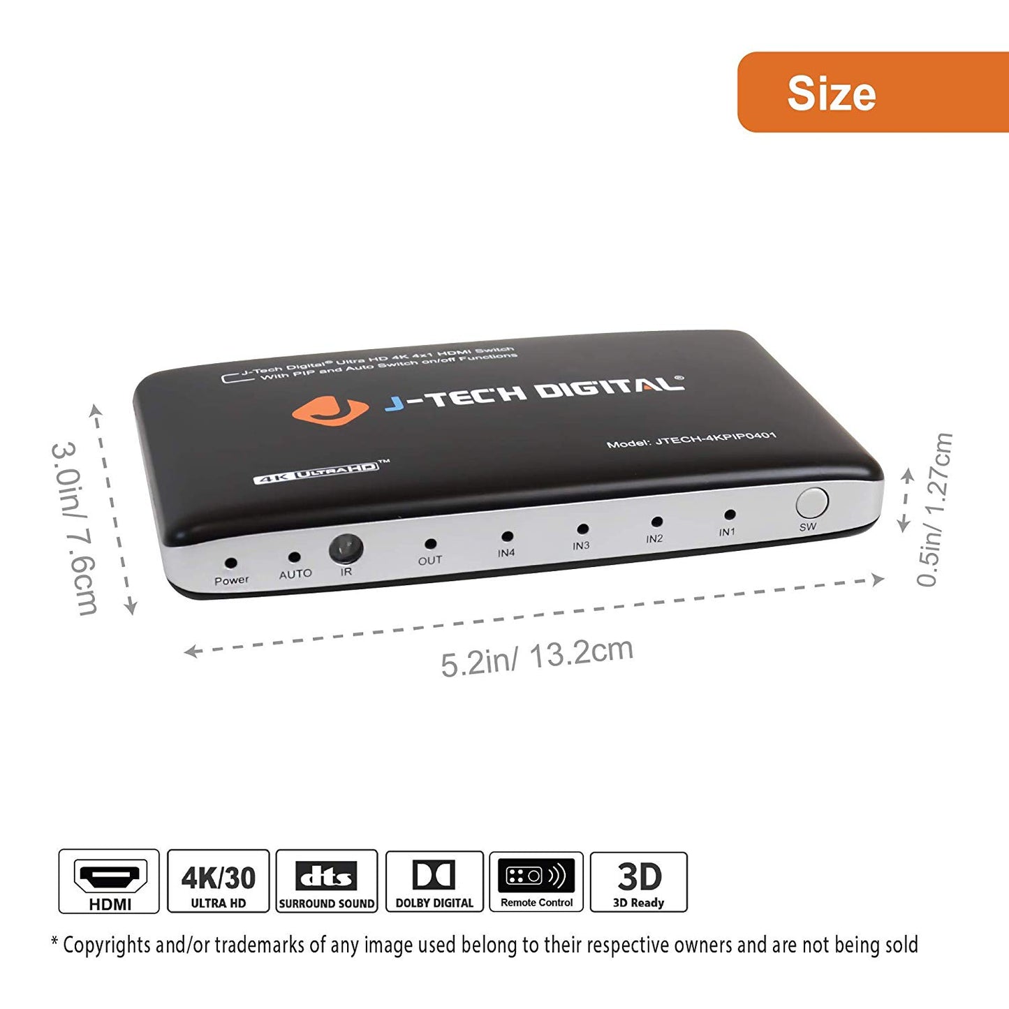 4×1 HDMI Switch 4K@30Hz, PiP, IR Remote Control, Auto-Switch, Control4