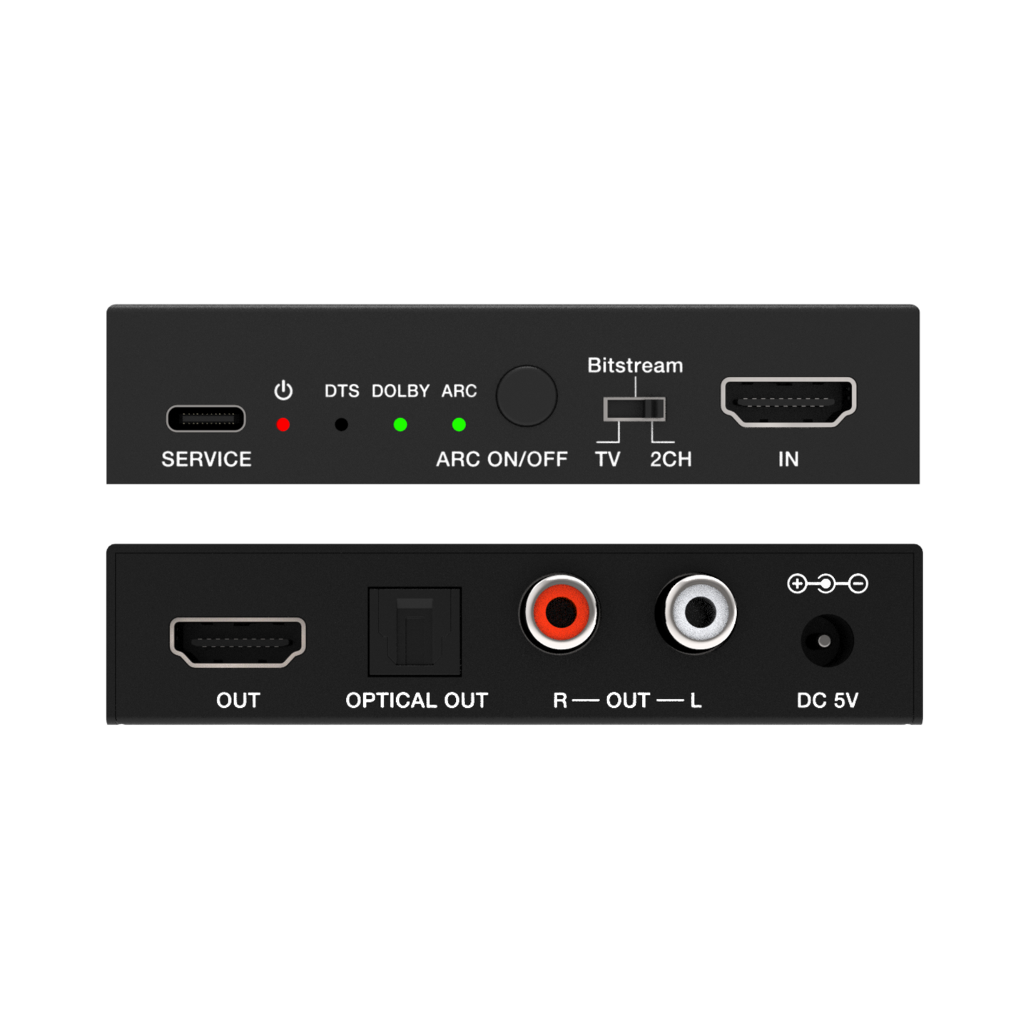 zenty 4k hdmi audio extractor front and back view with ports