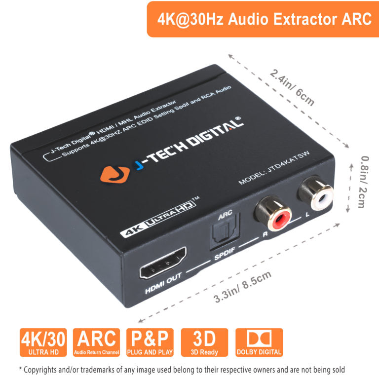 HDMI-ARC HDMI 1.4 Audio Extractor Converter De-embedder SPDIF + RCA Output | 4K@30Hz